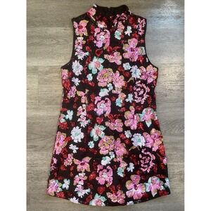 NEW Fate Black Floral Sequin Mock Neck Sleeveless Mini Dress Women's Large